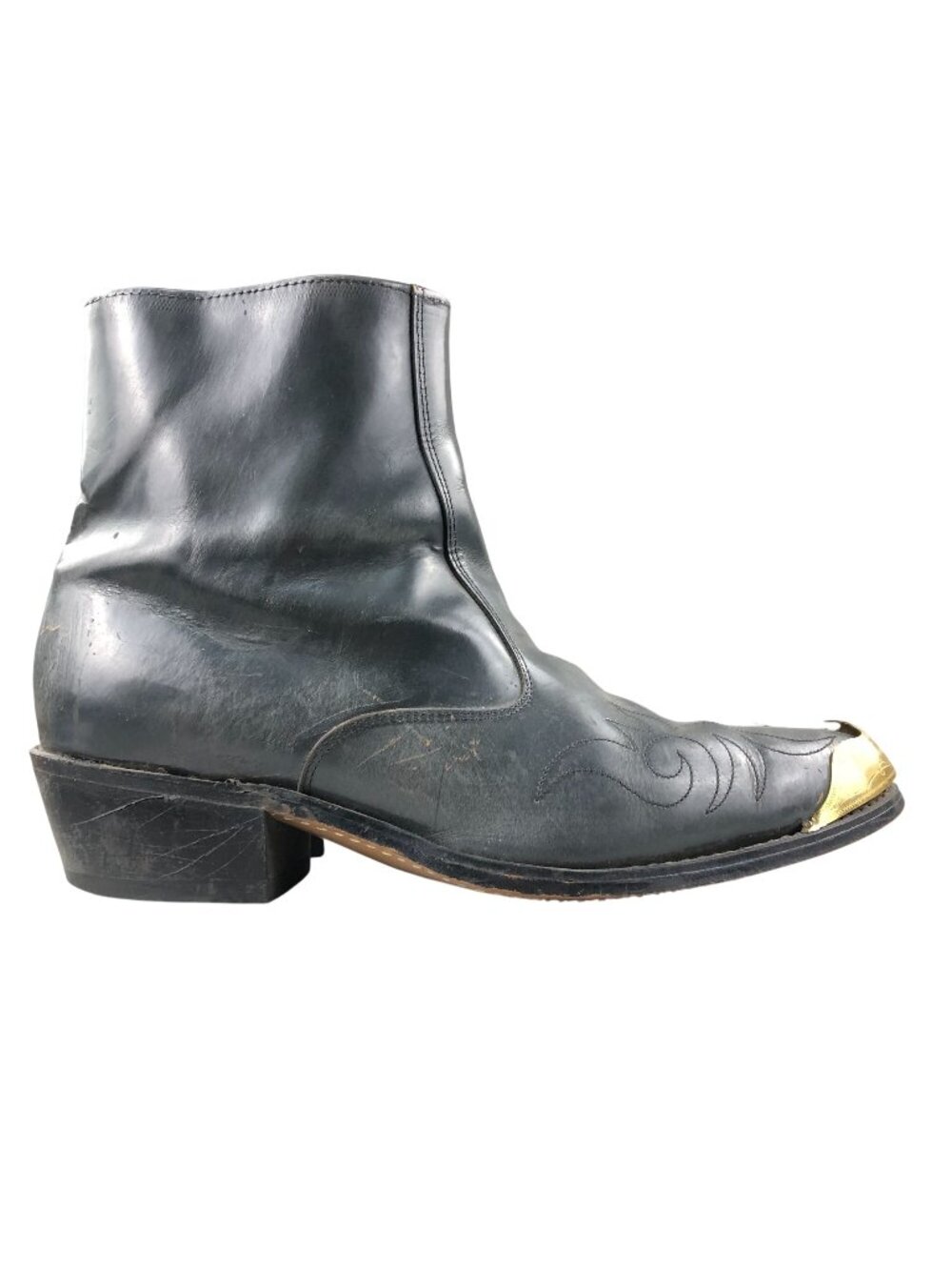 Acme VTG Mens Size 11D Dark Grey Gold Metal Toe Caps Side Zip Cowboy Ankle Boots